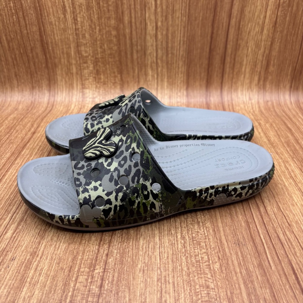 Crocs Disney Mickey Mouse Slide Sandals Womens 6 Mens 4 Green Animal Print Camo - Picture 3 of 7